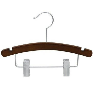 Set of 6 Baby, Toddler & Kid-Size Natural Wood Chrome Combo Hangers with  Pant Clips