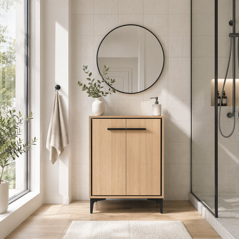Base de meuble-lavabo 24 po seulement avec 2 portes à fermeture douce, armoire de rangement autoportante, meuble-lavabo moderne en bois d'ingénierie pour petite salle de bain