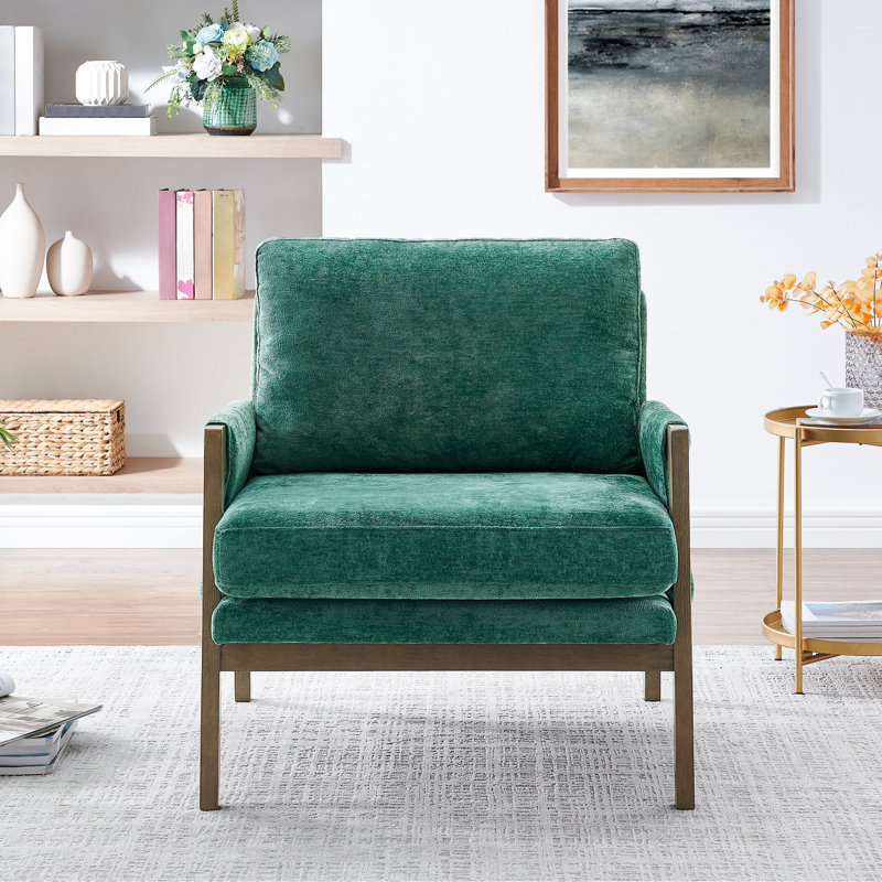 Fauteuil avec revêtement en velours, design moderne Mid-Century, revêtement en bois d'hévéa,, Vert