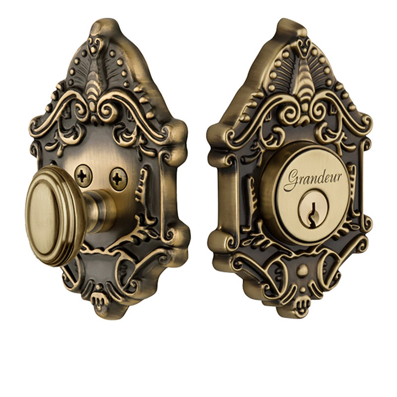 Grande Victorian Single Cylinder Deadbolt, Vintage Brass, 2.75"