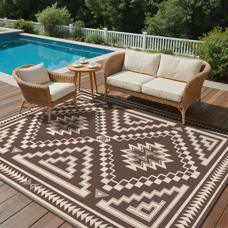 Shimeek Reversible Outdoor Mat, Waterproof Plastic Outdoor Mat,Rectangle 8' x 10',Coffee Beige, Rectangle 8' x 10'
