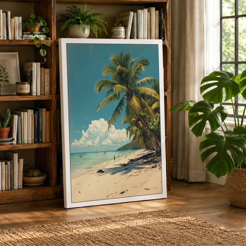 Tropical Palm Paradise Coastal - Wrapped Canvas, 24x16 - 61.0 x 40.6 cm, Sage Border