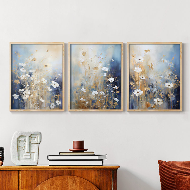 Floral Study  Series  CII  -Set Of 3 Framed Giclee Prints -Ready to, Natural Framed, 10" H x 8" W