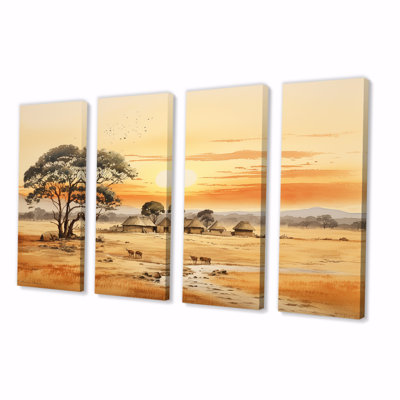4 pièces d'art mural beige, paysage africain safari