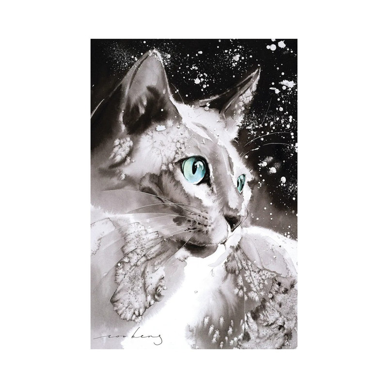 «Cool Cat» par Soo Beng Lim - Toile tendue avec châssis sur toile tendue, H 18 po x l 12 po x 1,5 po