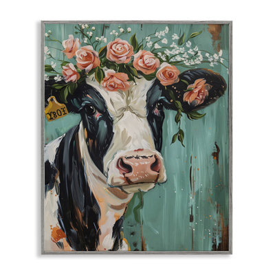  Vache florale sur sarcelle, estampe numérique par LSR Design Studio