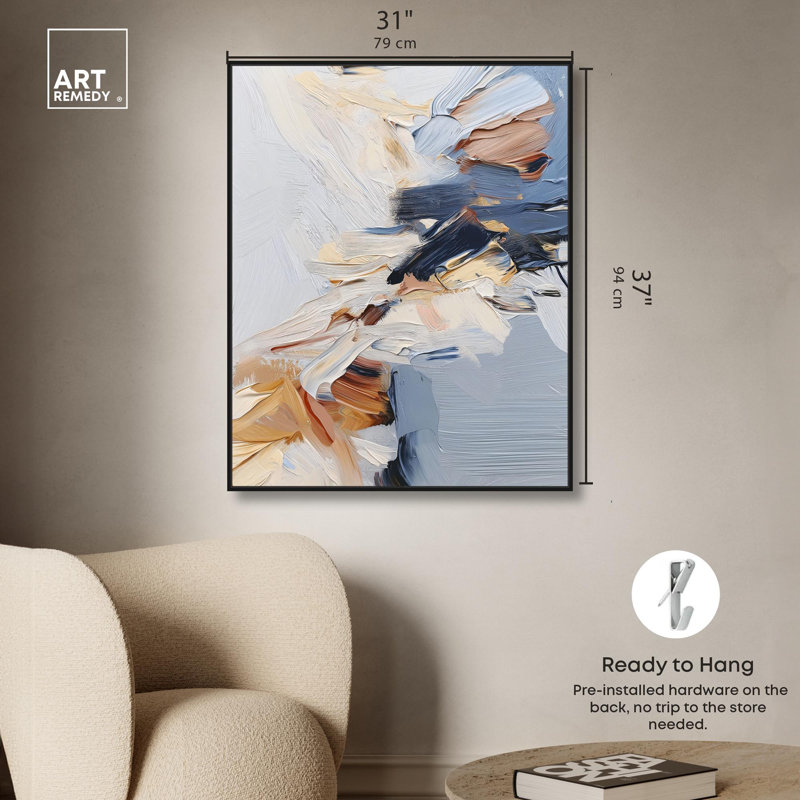 «A Symphony in White II», toile abstraite moderne par Art Remedy, H 37 po x l 31 po, Black Floater Framed