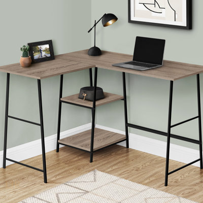 Bureau d'ordinateur en L avec tablettes de rangement, idéal pour le bureau à domicile et les petits espaces de travail, design contemporain