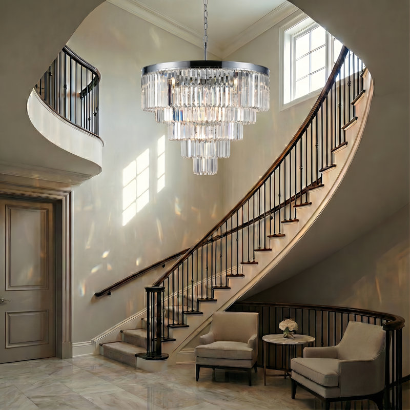 Hallum 31.5" W 12-Light Dimmable Tiered Chandelier, Polished Chrome