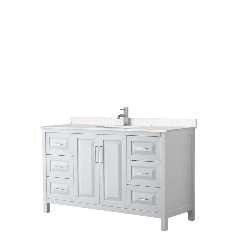 Ensemble de meuble-lavabo simple 60 po Daria, Blanc, Marbre de culture de Carrare, Chrome poli