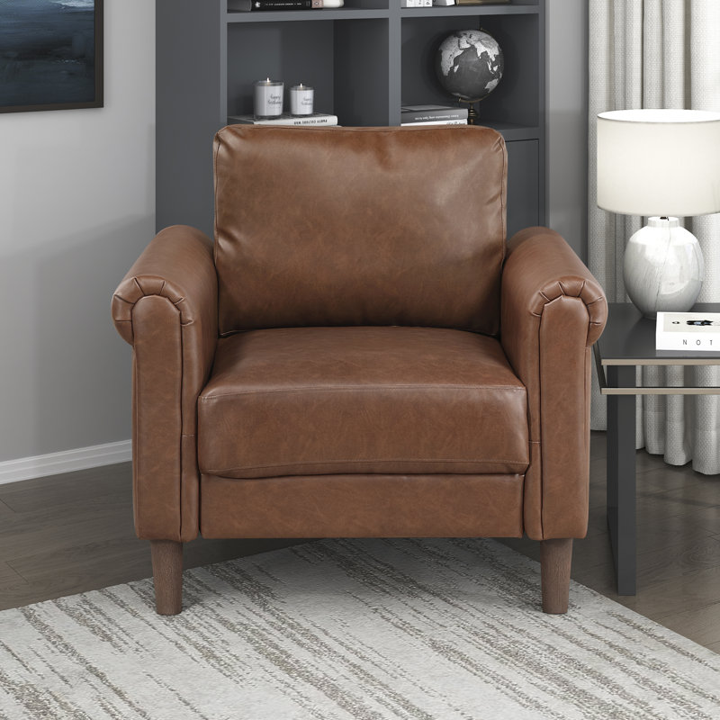 Kulik 35" Modern & Contemporary Faux Leather Armchair with Modern Rolled Arm Silhouette, Chocolate