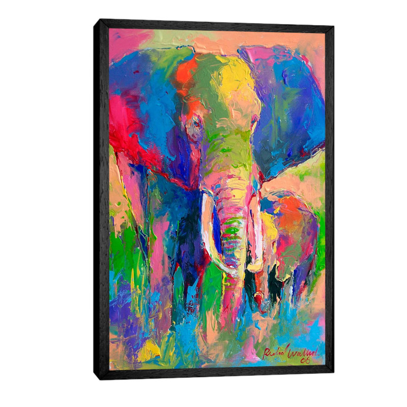 Elephant by Richard Wallich - Painting on Canvas, 66.04 cm H x 45.72 cm W, Black Framed
