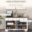 Buffet avec 2 tiroirs, armoires de rangement, 4 portes, tablettes réglables, buffet blanc, plateau en grain de bois