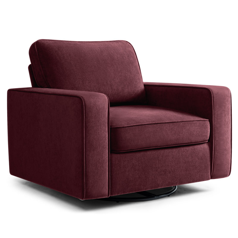 36.2" Wide Upholstered Swivel Accent Armchair, Merlot Fabric