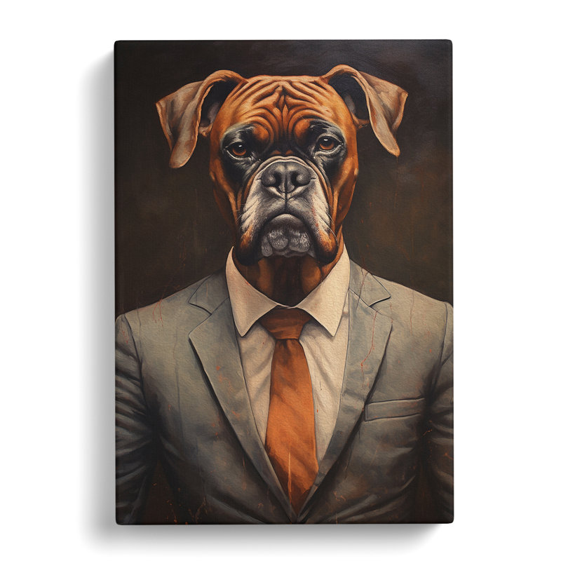 Boxer Dog In A Suit No.5 - Print on Canvas, 76cm H x 50cm W x 3cm D