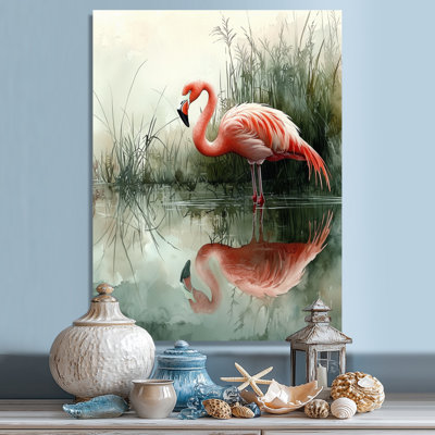 Flamant rose dans le marais IV - Flamant rose, impression murale