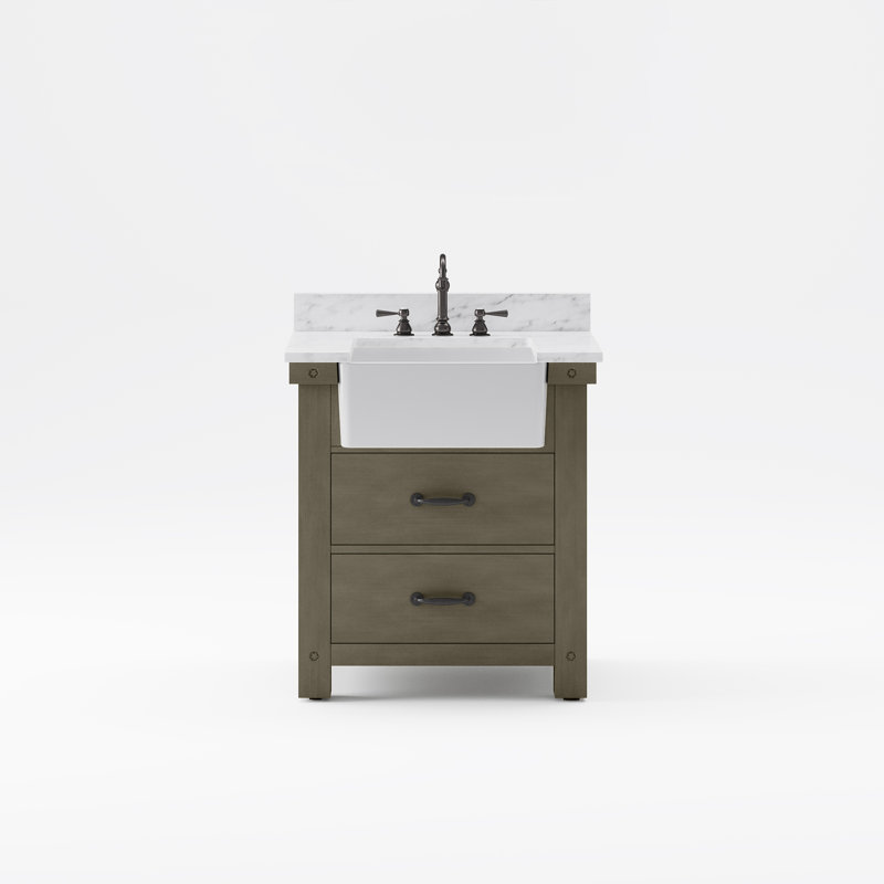 Paisley 30 In. Single Sink Carrara White Marble Countertop Vanity In Rustic Sienna With Mirror, Rostic Sienna