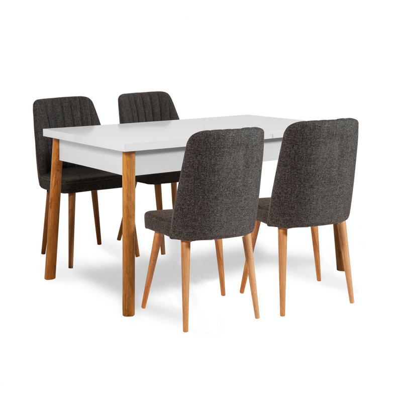 Cleary 4 - Person Dining Set, Dark Black, White, Brown