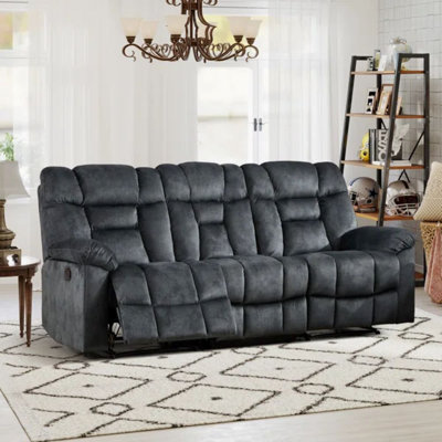 Modern 3-Seat Manual Reclining Sofa With Soft Upholstery & Overstuffed Cushions