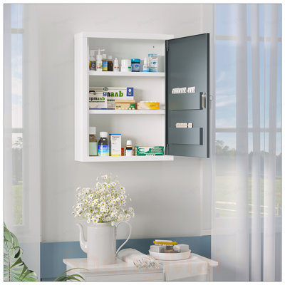 Armoire à pharmacie de salle de bain avec tablettes à l'intérieur et sur la porte, verrouillable pour la sécurité des enfants et des animaux de compagnie, rangement mural pour premiers soins