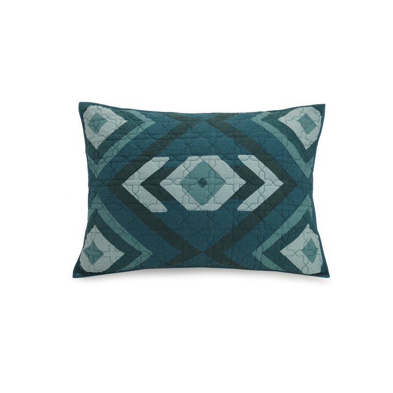Teal and Aqua Cotton Full/Queen Quilt Set with Geometric Pattern