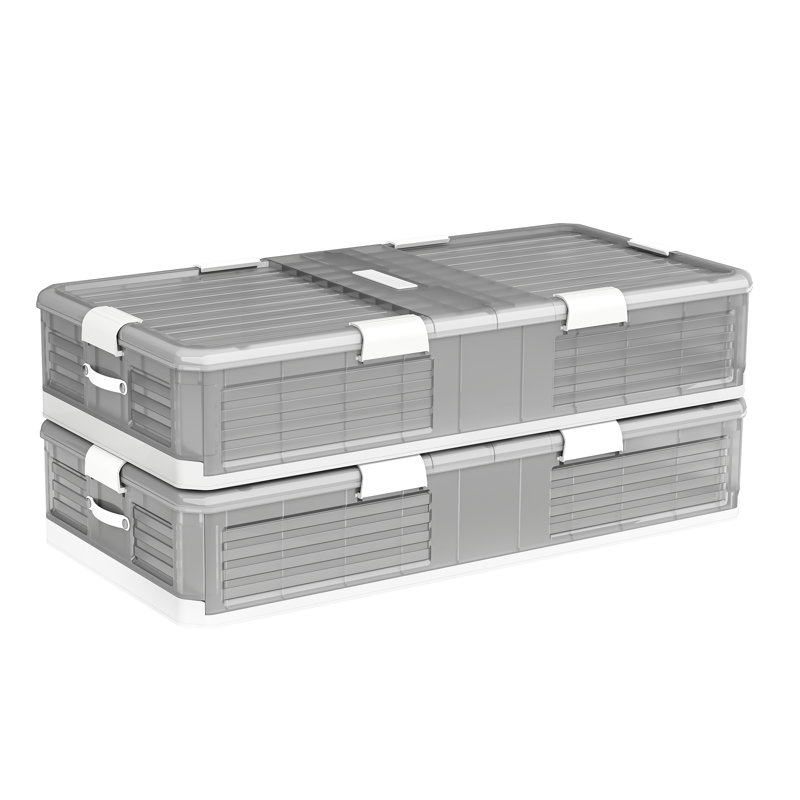 Ensemble de 2 bacs de rangement sous le lit avec rangement empilable sous le lit de 9,25 po de hauteur, Noir, 185 pte