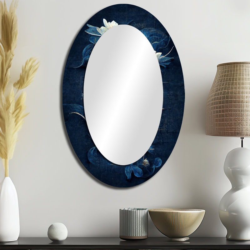 Miroir mural chinois traditionnel bleu et blanc IV, 36 po x 24 po