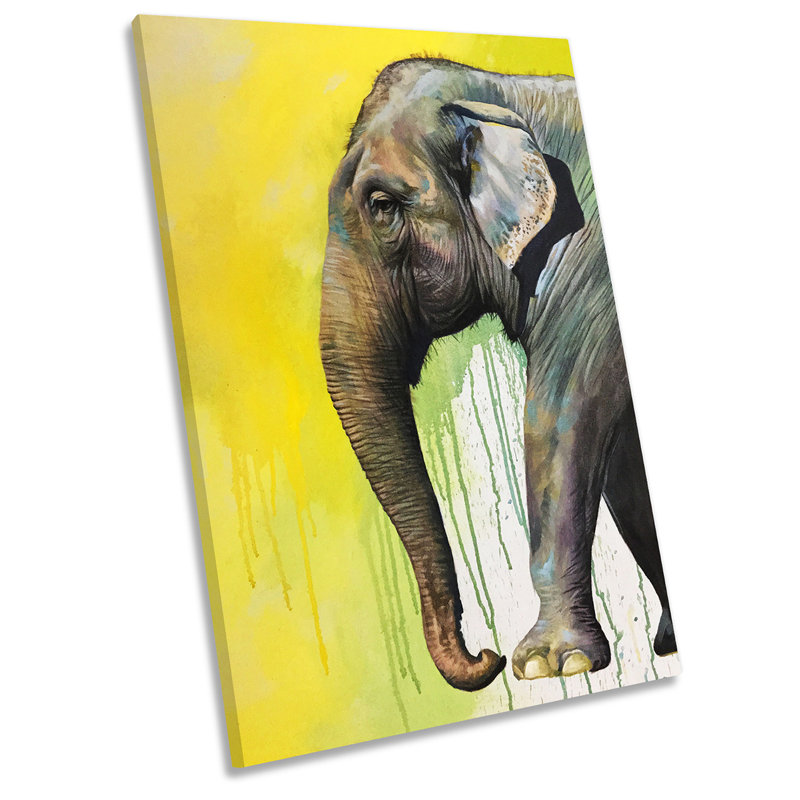 X7955 Elephant Yellow Repro - Wrapped Canvas Art Prints, 91.4cm H x 61cm W x 4cm D