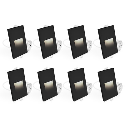Luxrite Vertical Clip-In LED Step Lights, 5CCT, 3W, 150LM, 90° Beam, Dimmable, 120V, IP65, Interchangeable Plate Cover, Indoor/Outdoor, Black 8 Pack