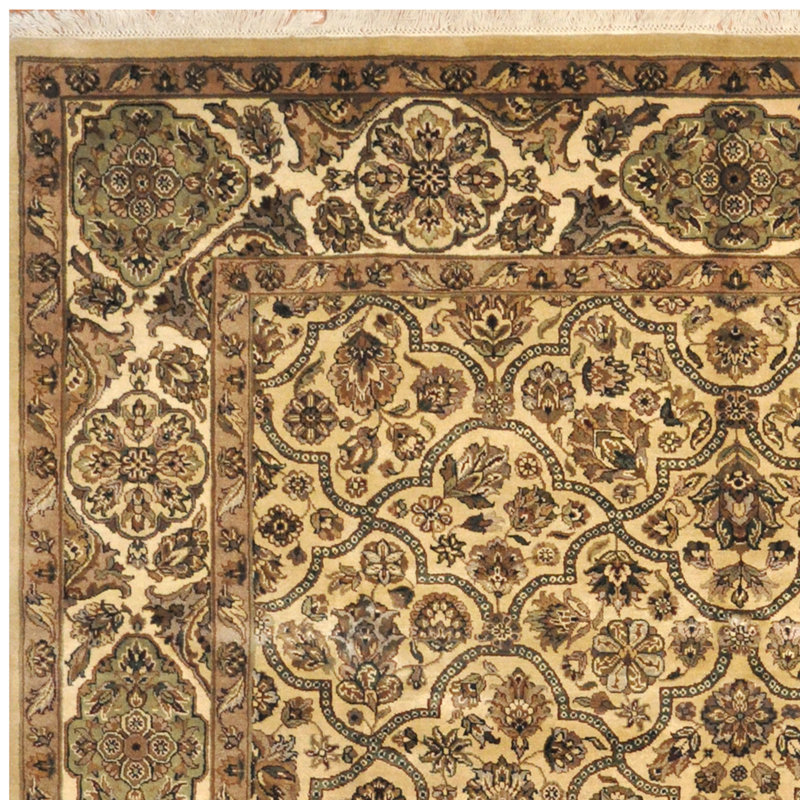 Tapis noir / jaune en laine noué à la main de conception unique 9 pi x 12 pi New Age