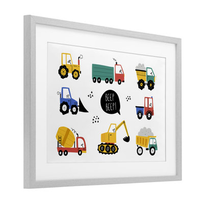 Beep Construction Engins, reproduction encadrée sous verre, design by Creative Studio