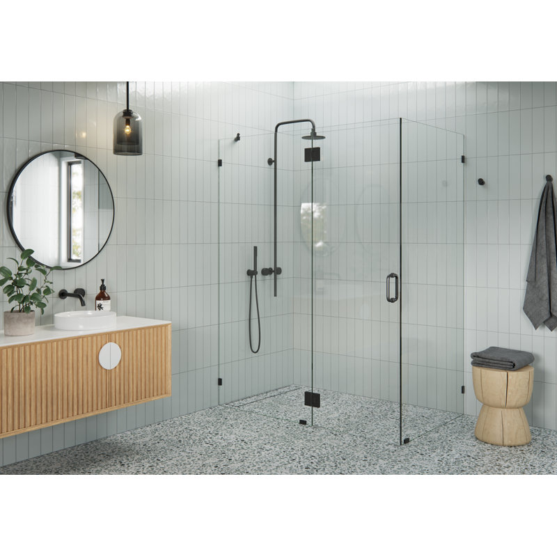 Halo 60 in. x 37 in. x 78 in. 90-degree Fully Frameless Glass Hinged Shower Enclosure, Matte Black