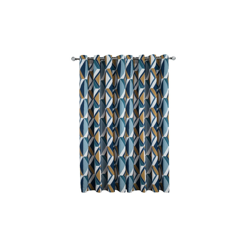 Diamond Geo Cotton Semi Sheer Curtain Pair, 117 x 137 cm, Navy