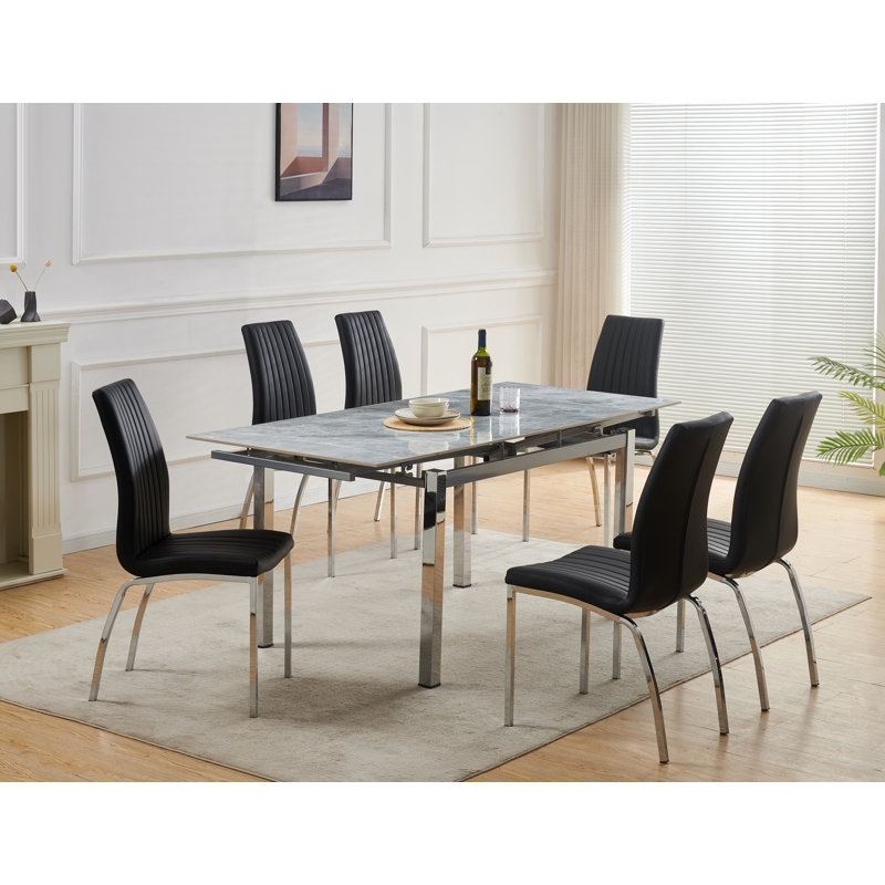 Grande Sintered Stone Extending Dining Table with 6 Modalux Chairs, Black