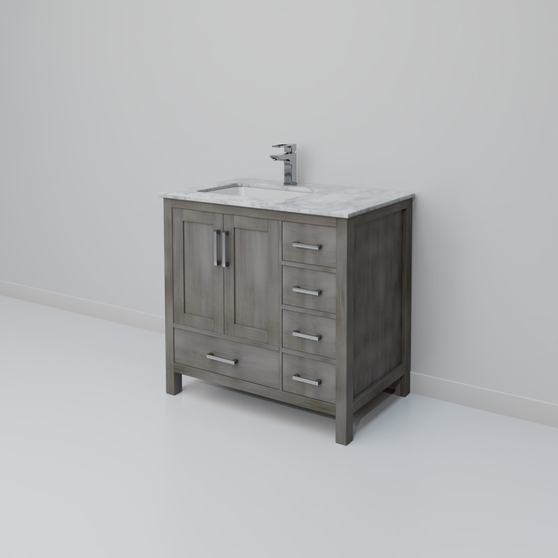 Ensemble de meuble-lavabo simple 36 po Jacques, Gris patiné, Marbre de Carrare blanc