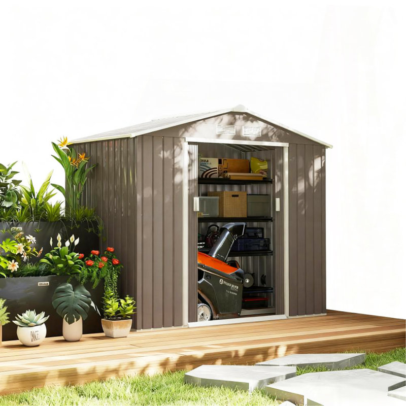 Remise de jardin Remise de rangement extérieure Outils de jardin en métal avec toit incliné, Gris