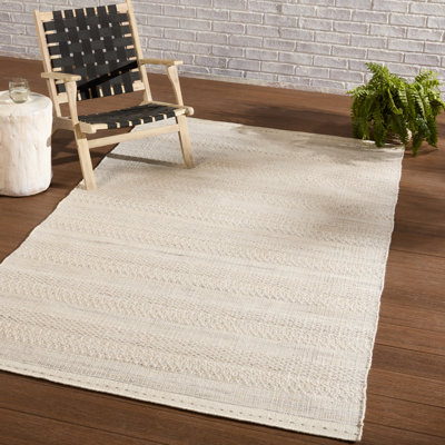 Tapis intérieur / extérieur géométrique tissé à la main Gingham crème
