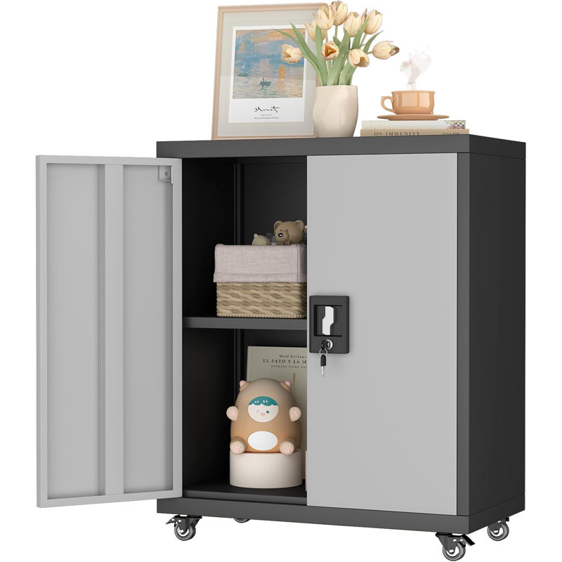 Garage Cabinets With Wheels, Small Storage Cabinet With Doors And Adjustable Shelves,locking Metal Garage Rolling Storage Cabinets For Home Office Utility Room