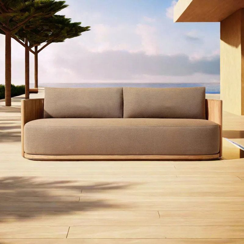 Outdoor Teak Sofa 59.05'' Wide Rectangle Wood Loveseat with Cushions