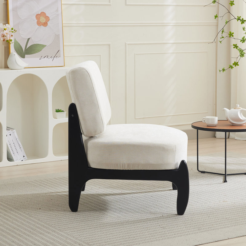 Teddy Armless Leisure Accent Chair, Beige Linen, Black