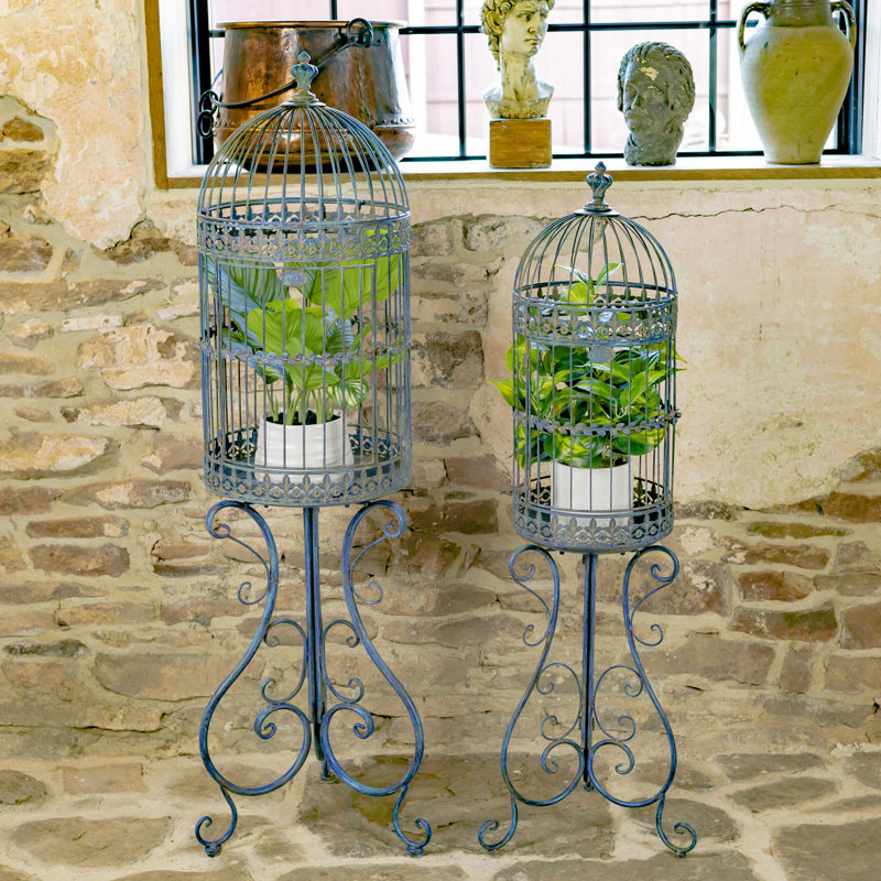 Jardinière en fer deux pièces avec support Kubra, Bleu