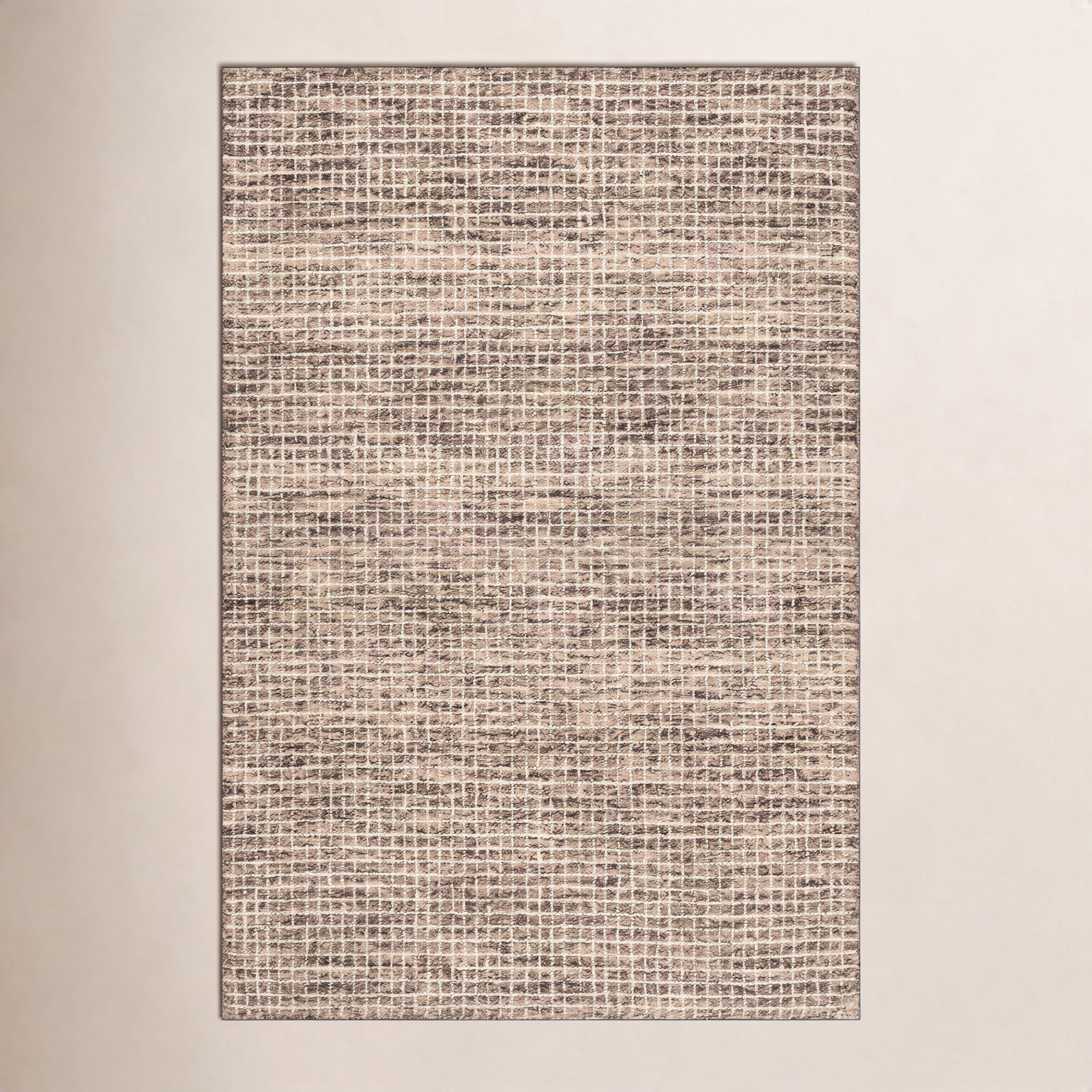 Brown Hand-Tufted Checkered Wool Rug, Rectangle 6' x 9'