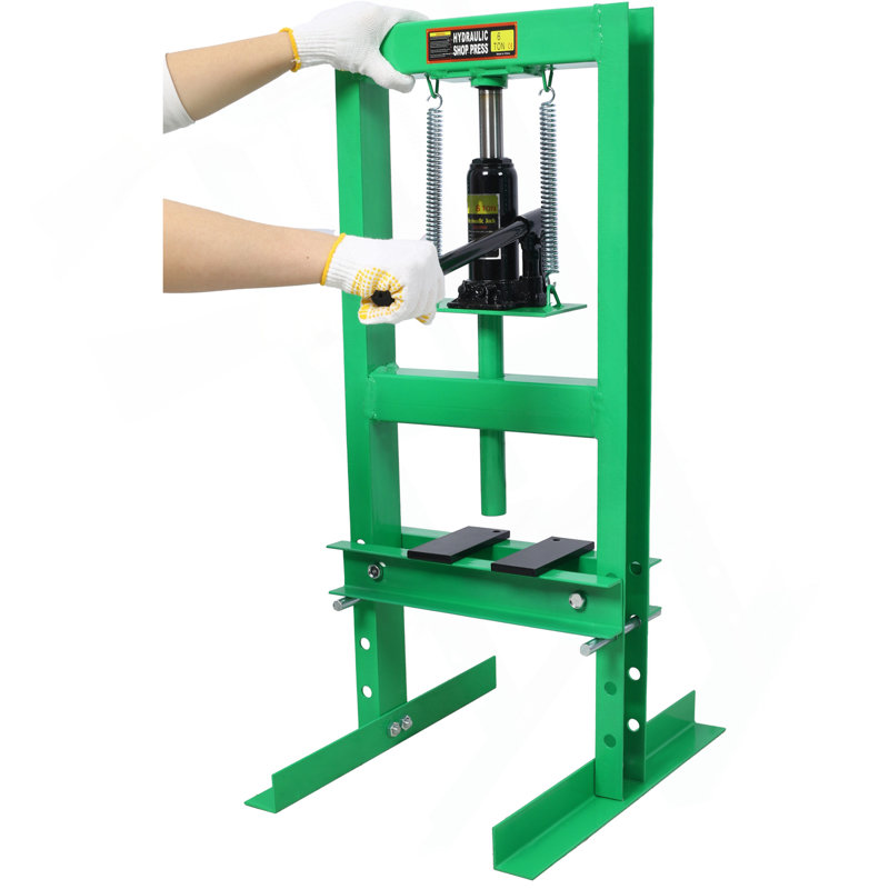 Presse hydraulique de 6 tonnes, presse d'atelier de paillasse, presse de plancher de garage à cadre en H avec plaques de presse, hauteur de table de travail réglable, vert