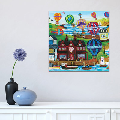 Hot Air Balloon Seaside Village by Cheryl Bartley - Wrapped Canvas Print