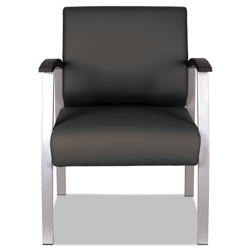 Black Leather Mid-Back Guest Chair with Metal Frame