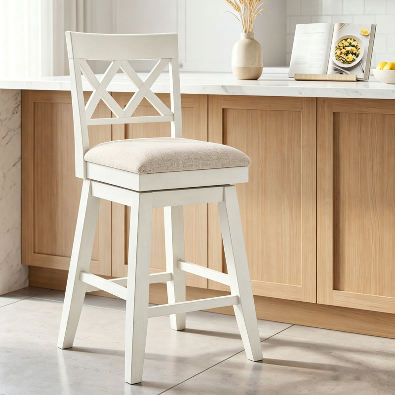 Tabouret de bar en bois massif Modern Farmhouse, Blanc