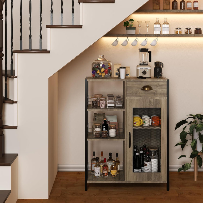 3 Tier Coffee Bar Table With Storage Drawer Grey