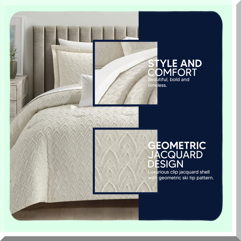 Geometric Reign Comforter Set - 5 Piece Clip Jacquard Design with Decorative Pillows and Shams - Bedding Collection