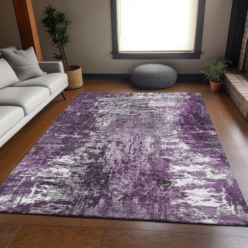 Tapis aubergine de qualité supérieure lavable à la machine Prisco, Rectangulaire 8 pi x 10 pi