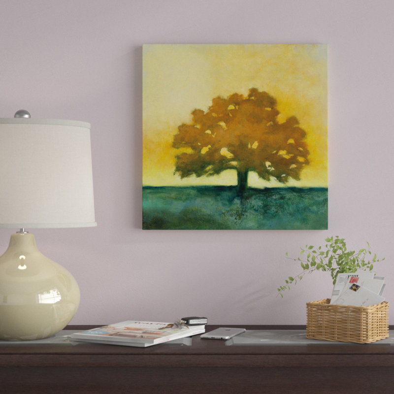 «Under the Oak II», reproduction de peinture acrylique sur toile, H 39,5 po x l 39,5 po x P 2 po, Cadre flottant espresso